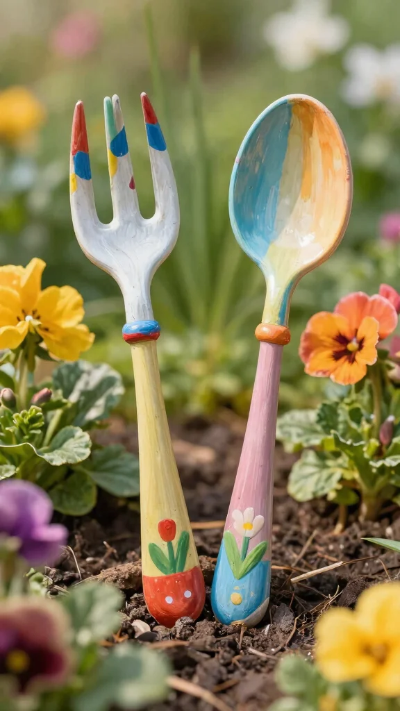 20 Decorative DIY Garden Sculptures That Will Wow Your Neighbors! - 5. Vintage Fork and Spoon Garden Stakes 1