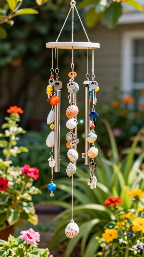 20 Decorative DIY Garden Sculptures That Will Wow Your Neighbors! - 6. Wind Chimes from Recycled Materials 1