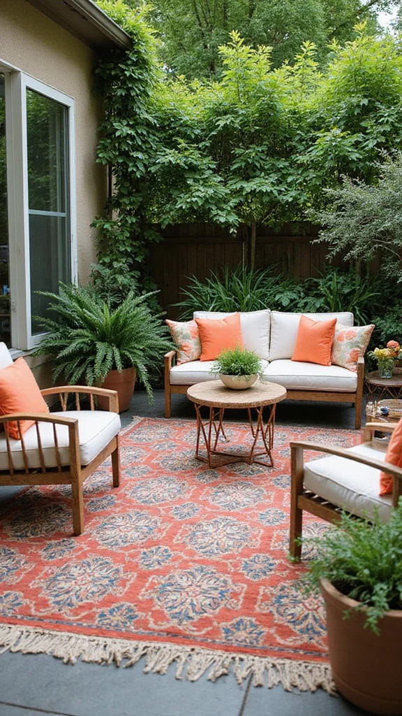 20 Outdoor Furniture Styling Secrets That Will Transform Your Patio Into a Dreamy Oasis! - 6. Use Rugs to Define Spaces 1