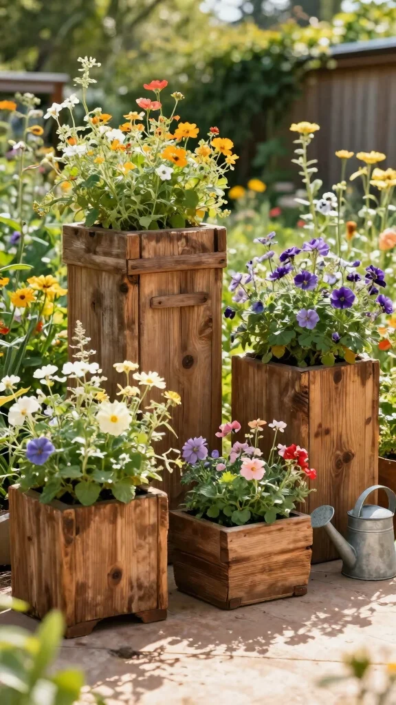 20 Rustic Garden Decor Ideas That'll Make Your Outdoor Space Shine (#5 Is a Must-See!) - 1. Reclaimed Wood Planters 1