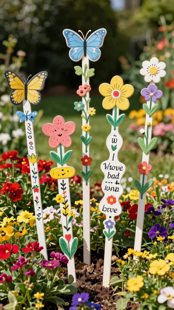 20 Rustic Garden Decor Ideas That'll Make Your Outdoor Space Shine (#5 Is a Must-See!) - 11. Decorative Garden Stakes 1