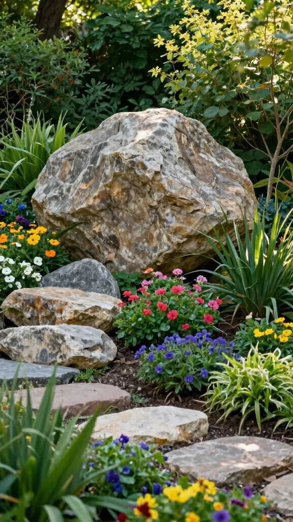 20 Rustic Garden Decor Ideas That'll Make Your Outdoor Space Shine (#5 Is a Must-See!) - 15. Natural Stone Accent Pieces 1
