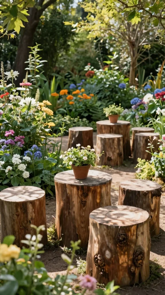 20 Rustic Garden Decor Ideas That'll Make Your Outdoor Space Shine (#5 Is a Must-See!) - 17. Natural Wood Stumps 1