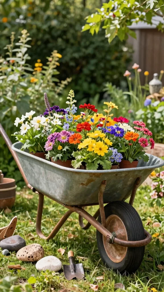 20 Rustic Garden Decor Ideas That'll Make Your Outdoor Space Shine (#5 Is a Must-See!) - 7. Vintage Wheelbarrow Planter 1