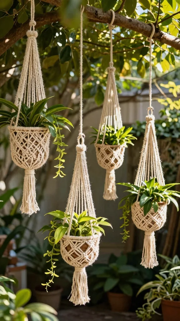 21 Eco-Friendly Bohemian Garden Decor Ideas for the Conscious Homeowner! - 2. Boho Macramé Hangers 1