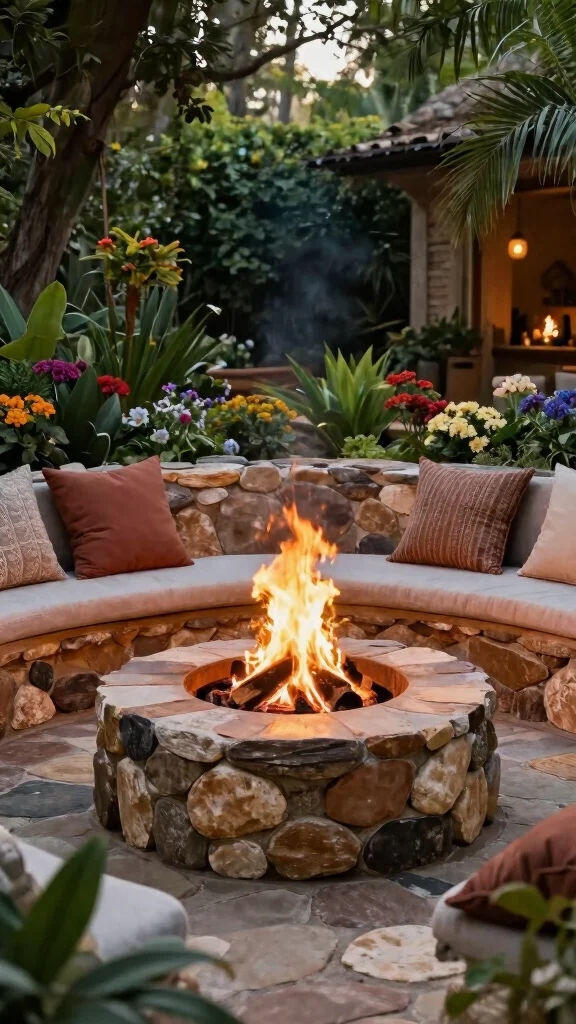 21 Eco-Friendly Bohemian Garden Decor Ideas for the Conscious Homeowner! - 20. Natural Stone Fire Pit 1