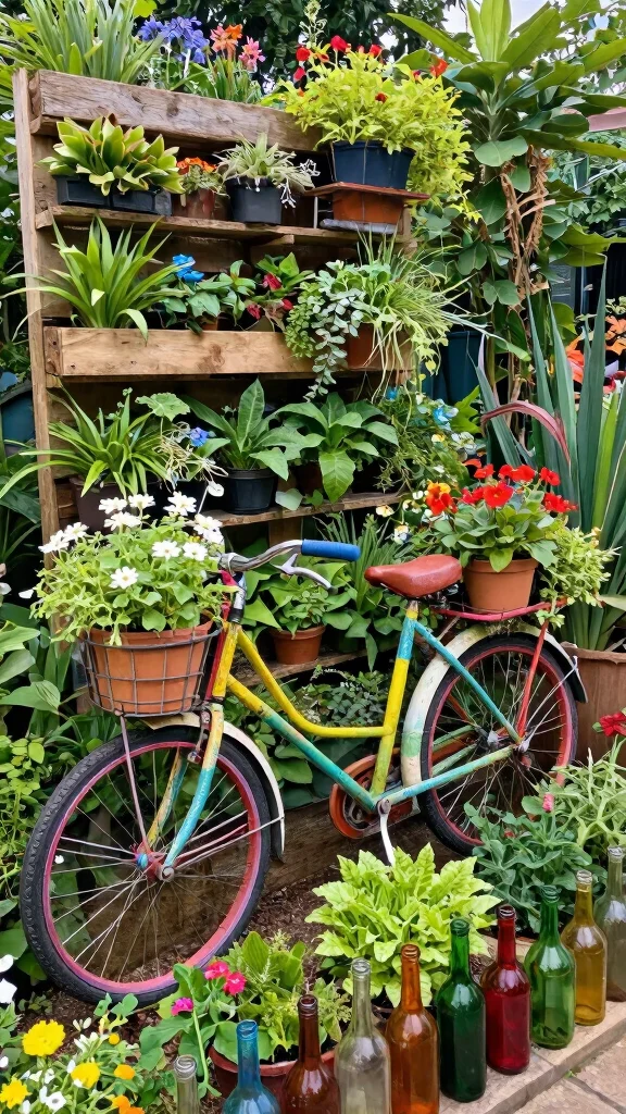 21 Eco-Friendly Bohemian Garden Decor Ideas for the Conscious Homeowner! - 7. Upcycled Garden Art 1