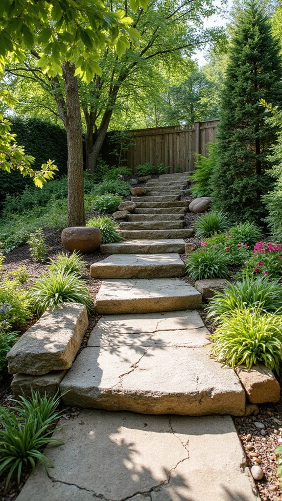 21 Elegant Decorative Garden Terraces That Will Transform Your Outdoor Escape! - 1. Rustic Stone Steps with Native Plants 1