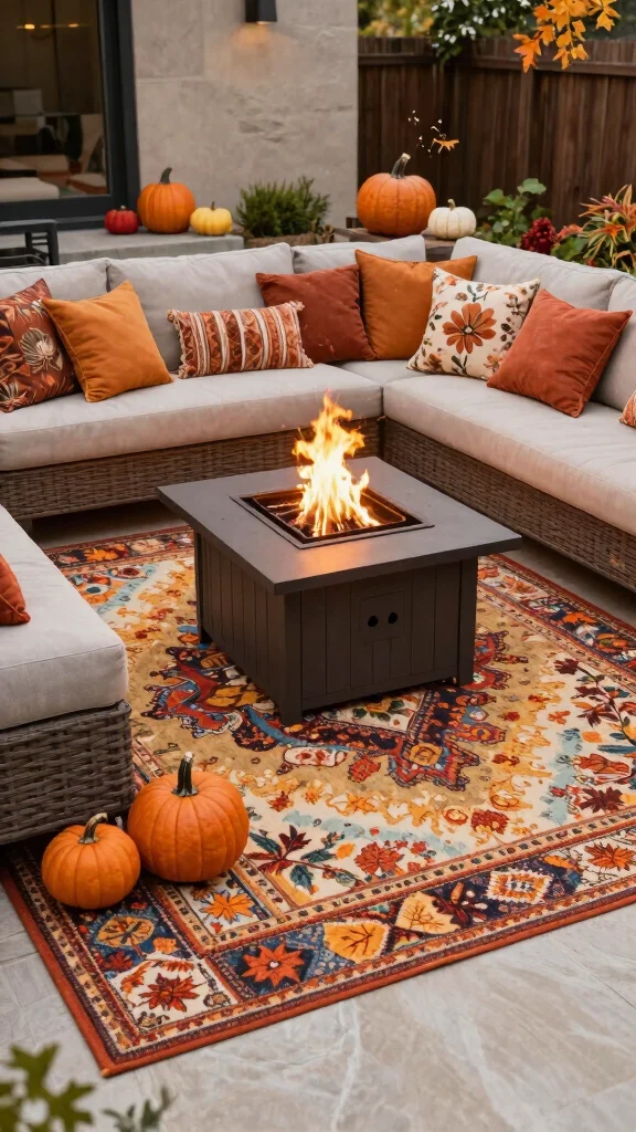 21 Inviting Fire Pit Ideas Perfect for Autumn Gatherings with Friends! - 10. Outdoor Rug 1