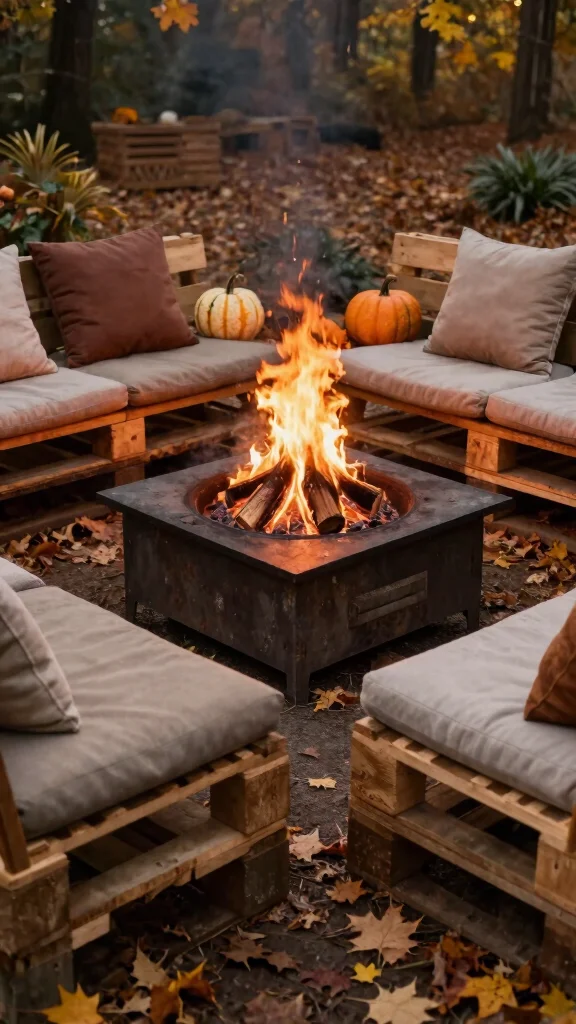 21 Inviting Fire Pit Ideas Perfect for Autumn Gatherings with Friends! - 2. Rustic Pallet Seating 1