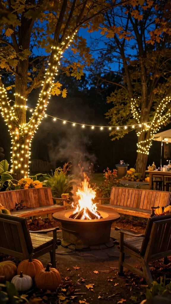 21 Inviting Fire Pit Ideas Perfect for Autumn Gatherings with Friends! - 3. String Lights for Ambiance 1