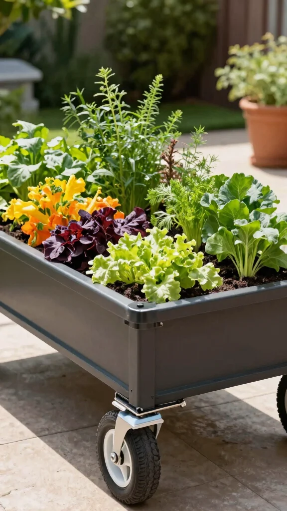 22 Space-Saving Elevated Garden Beds That Maximize Your Gardening Potential! - 10. Raised Bed on Wheels 1