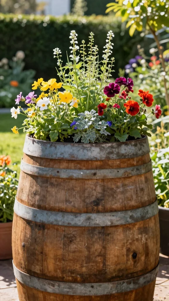 22 Space-Saving Elevated Garden Beds That Maximize Your Gardening Potential! - 22. DIY Wine Barrel Planter 1