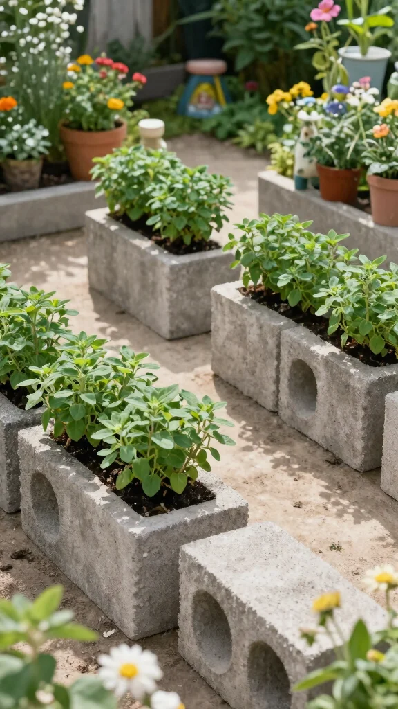 23 Decorative Planters for Bug-Repelling Herbs to Enhance Your Outdoor Space! - 10. Charming Cinder Blocks: Oregano Oasis 1