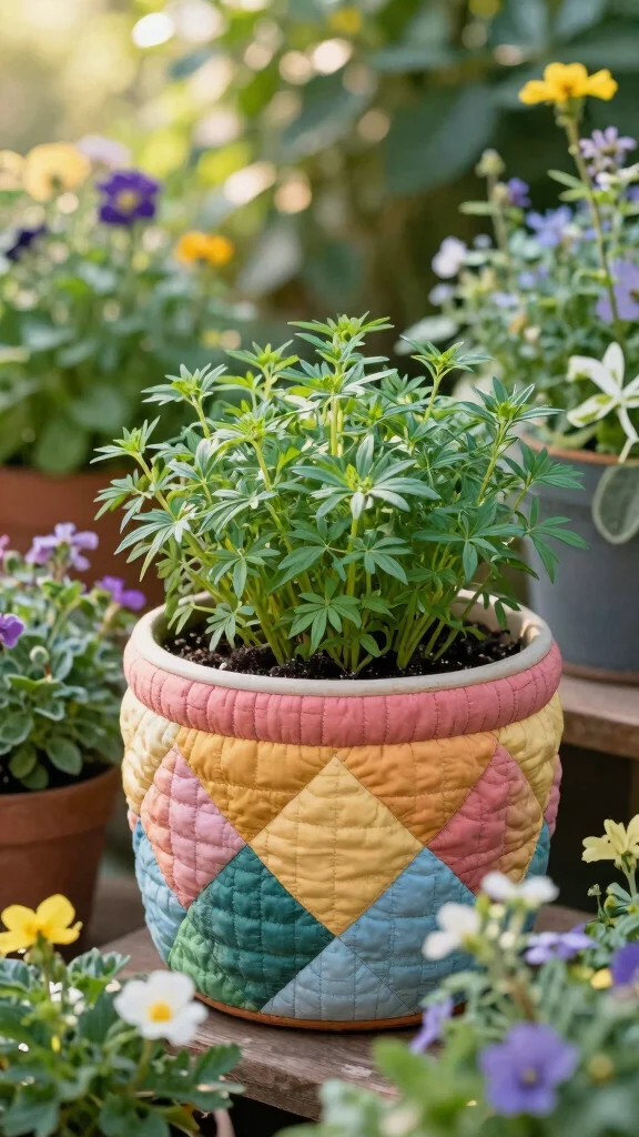 23 Decorative Planters for Bug-Repelling Herbs to Enhance Your Outdoor Space! - 15. Quaint Quilted Planters: Tarragon Treasures 1