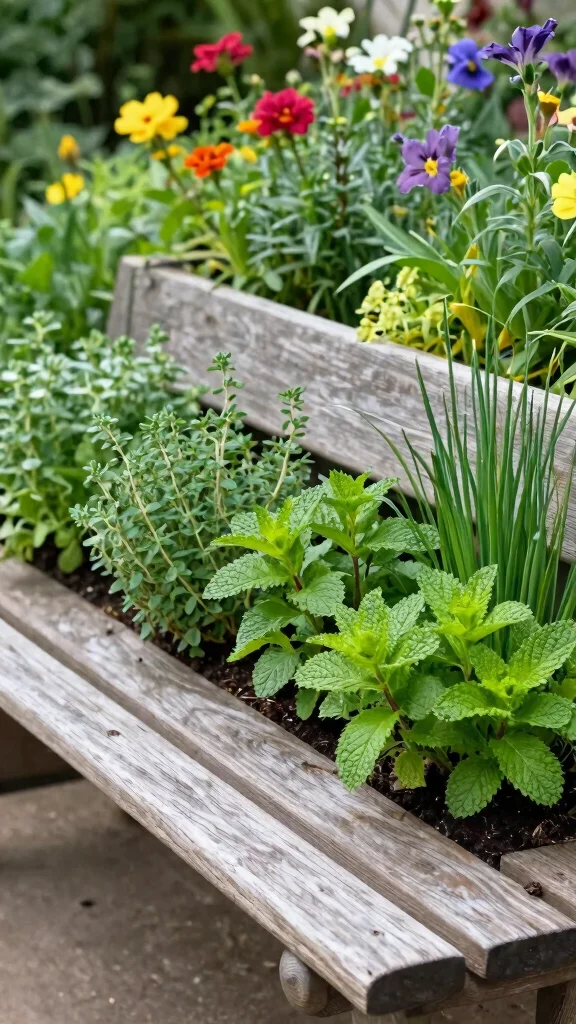 23 Decorative Planters for Bug-Repelling Herbs to Enhance Your Outdoor Space! - 19. Funky Furniture: Herb Garden Bench 1