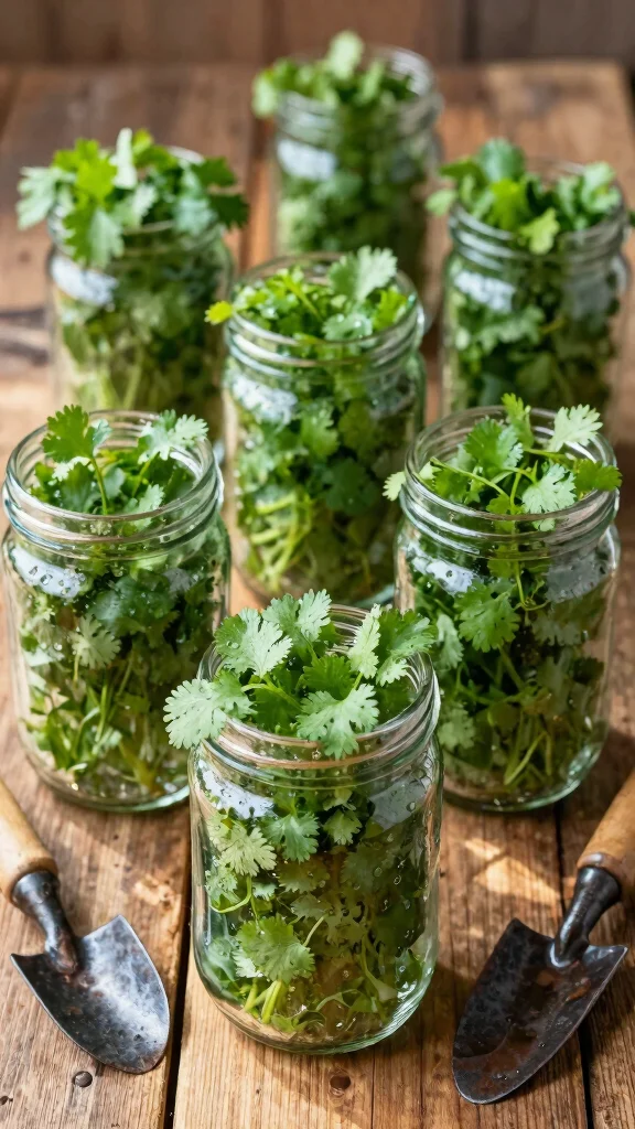 23 Decorative Planters for Bug-Repelling Herbs to Enhance Your Outdoor Space! - 8. Glass Jars: Cilantro Cuties 1