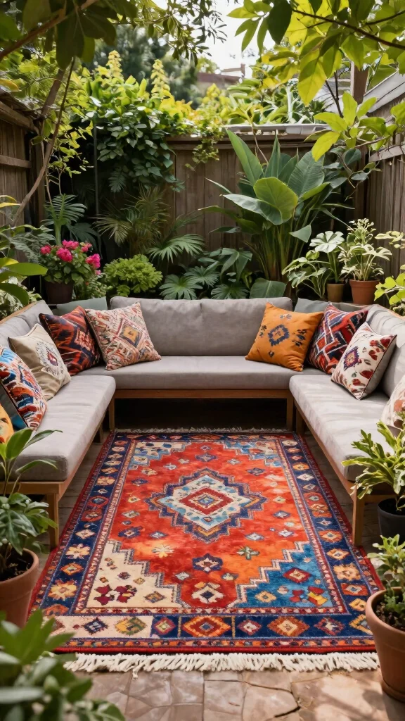 24 Creative Solutions for Shady Spots in Your Garden - 18. Outdoor Rugs 1