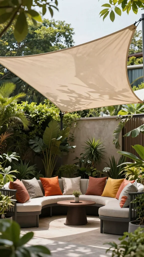 24 Creative Solutions for Shady Spots in Your Garden - 24. Shade-Sailing Canopies 1