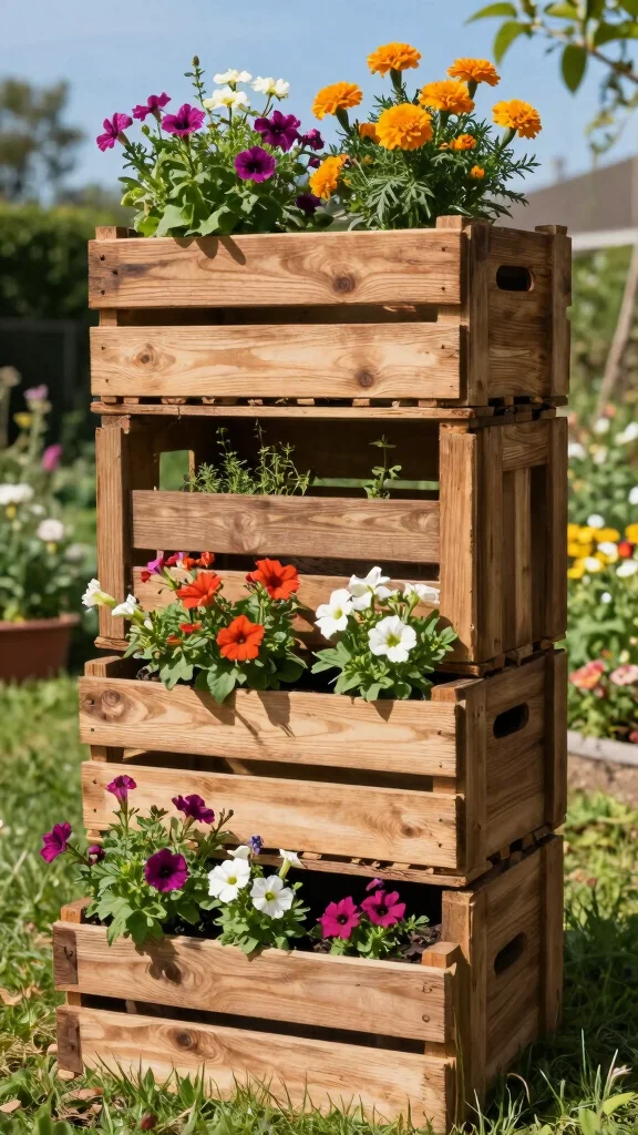 24 Eco-Friendly Decorative Planter Ideas That Are Good for the Earth! - 1. Upcycled Wooden Crate Planters 1