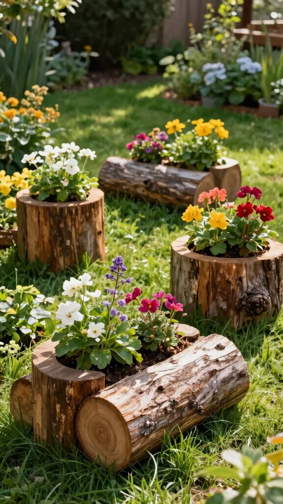 24 Eco-Friendly Decorative Planter Ideas That Are Good for the Earth! - 10. Natural Wood Log Planters 1