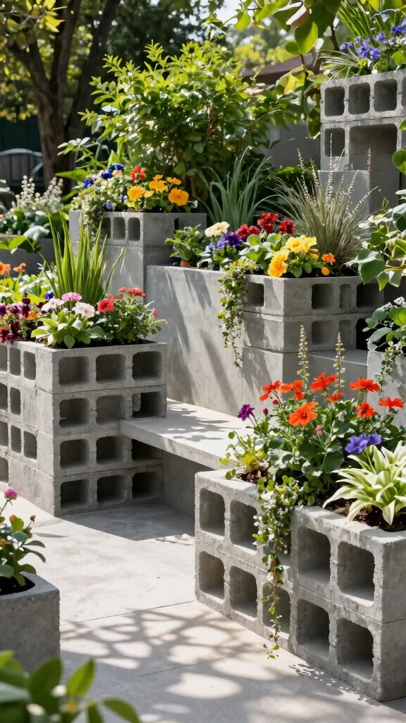 24 Eco-Friendly Decorative Planter Ideas That Are Good for the Earth! - 11. Concrete Block Planters 1