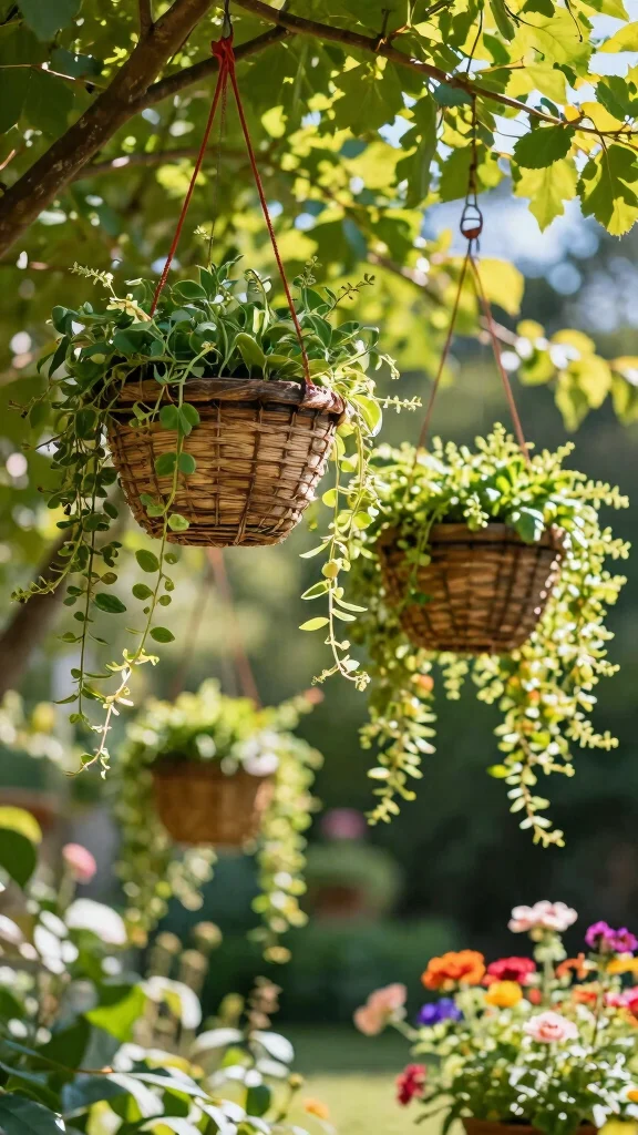 24 Eco-Friendly Decorative Planter Ideas That Are Good for the Earth! - 5. Hanging Planters from Old Baskets 1