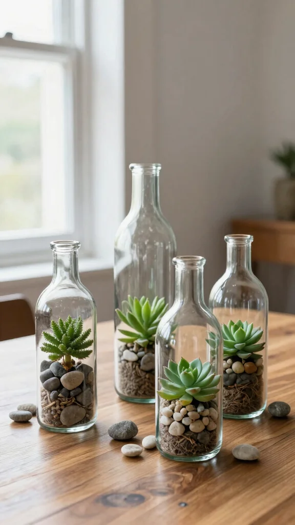 24 Eco-Friendly Decorative Planter Ideas That Are Good for the Earth! - 8. Glass Bottle Planters 1