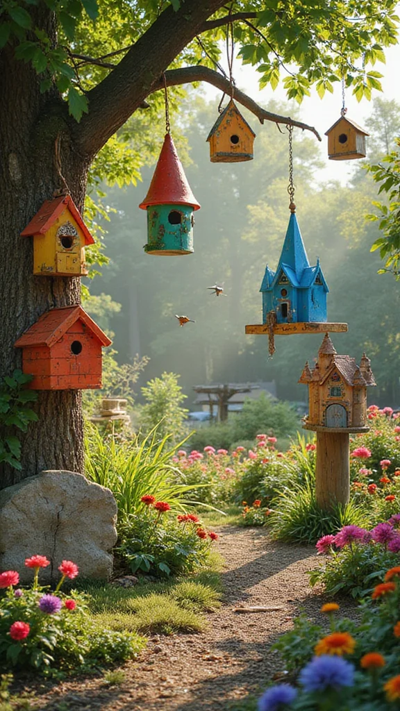 24 Whimsical Garden Decorations That Will Brighten Your Outdoor Space! - 5. Birdhouses with Flair 1