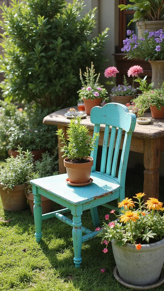 24 Whimsical Garden Decorations That Will Brighten Your Outdoor Space! - 6. Upcycled Furniture Innovation 1