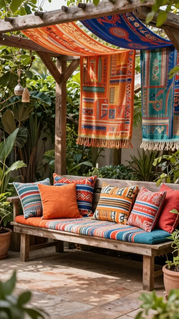 25 Budget-Friendly Outdoor Garden Decor Tips That Will Wow Your Neighbors! - 13. Mix Outdoor Textiles 1