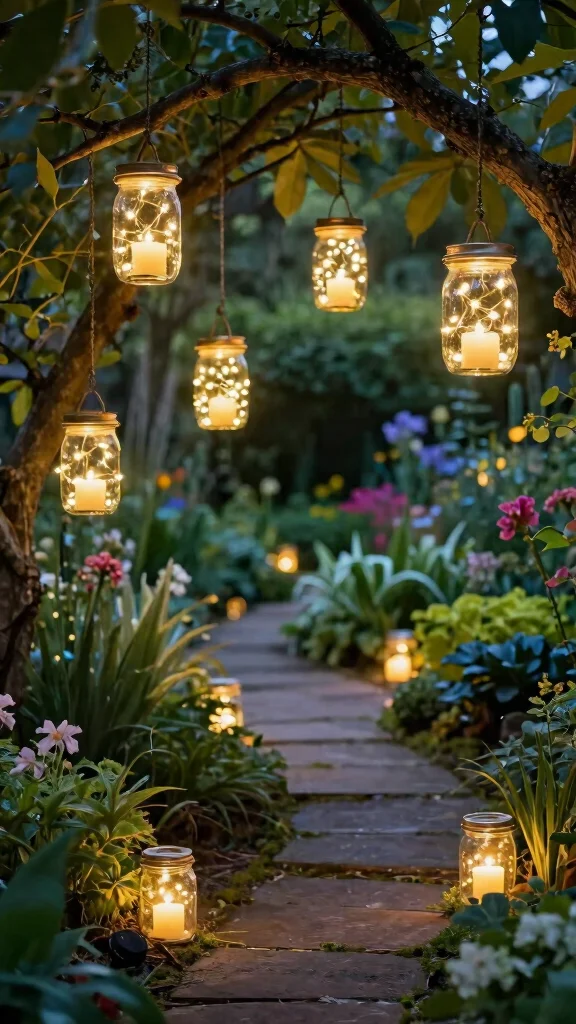 25 Budget-Friendly Outdoor Garden Decor Tips That Will Wow Your Neighbors! - 14. Use Upcycled Jars for Lighting 1