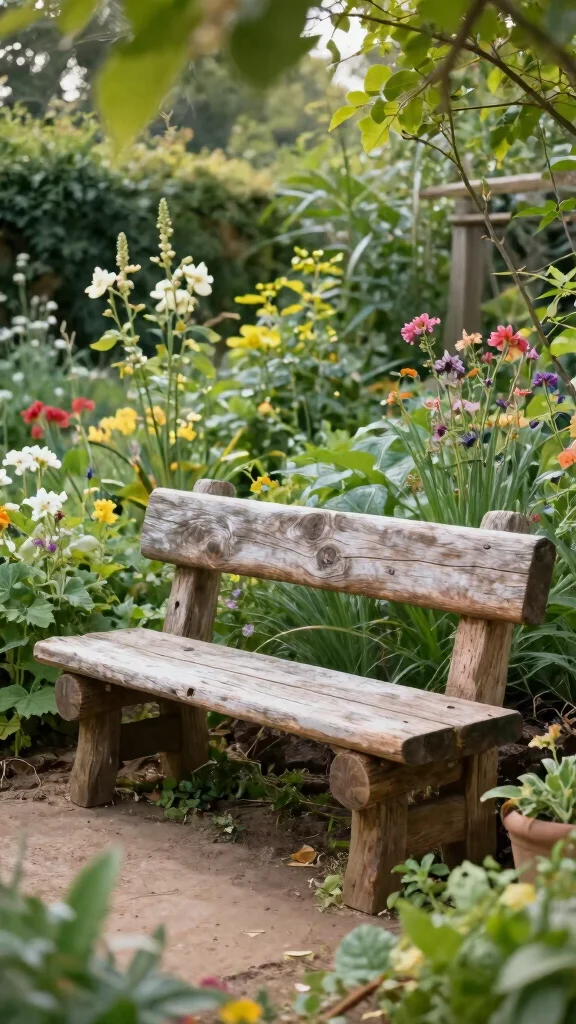 25 Budget-Friendly Outdoor Garden Decor Tips That Will Wow Your Neighbors! - 20. Create a Garden Bench with Logs 1