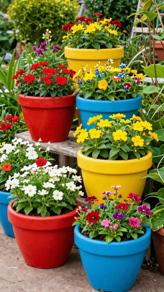 25 Budget-Friendly Outdoor Garden Decor Tips That Will Wow Your Neighbors! - 4. Use Colorful Planters 1