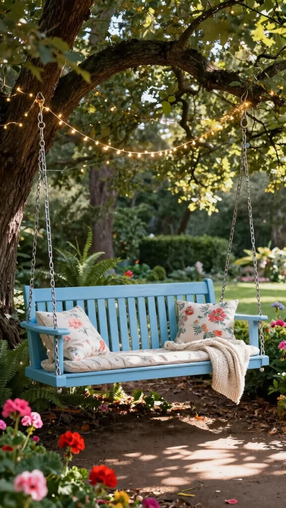 25 Cozy Garden Seating Inspirations for the Perfect Summer Retreat (Check Out #5!) - 1. Vintage Porch Swing 1