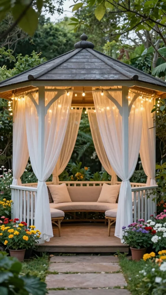 25 Cozy Garden Seating Inspirations for the Perfect Summer Retreat (Check Out #5!) - 11. Garden Gazebo Seating 1