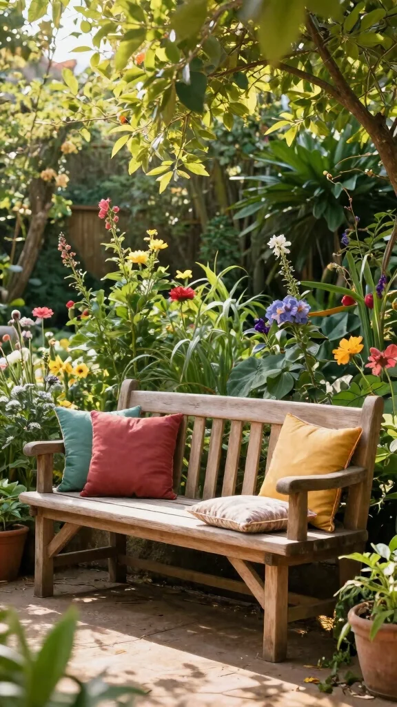 25 Cozy Garden Seating Inspirations for the Perfect Summer Retreat (Check Out #5!) - 24. Natural Wood Seating 1