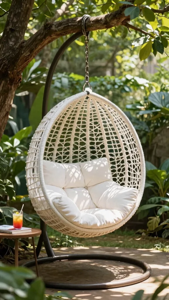 25 Cozy Garden Seating Inspirations for the Perfect Summer Retreat (Check Out #5!) - 4. Hanging Egg Chair 1