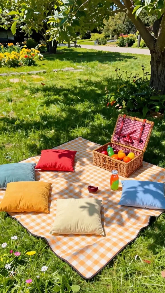 25 Cozy Garden Seating Inspirations for the Perfect Summer Retreat (Check Out #5!) - 5. Checkered Picnic Blanket Seating 1