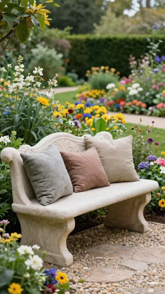 25 Cozy Garden Seating Inspirations for the Perfect Summer Retreat (Check Out #5!) - 6. Elegant Stone Benches 1