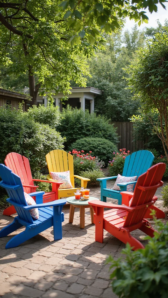 25 Cozy Garden Seating Inspirations for the Perfect Summer Retreat (Check Out #5!) - 7. Colorful Adirondack Chairs 1