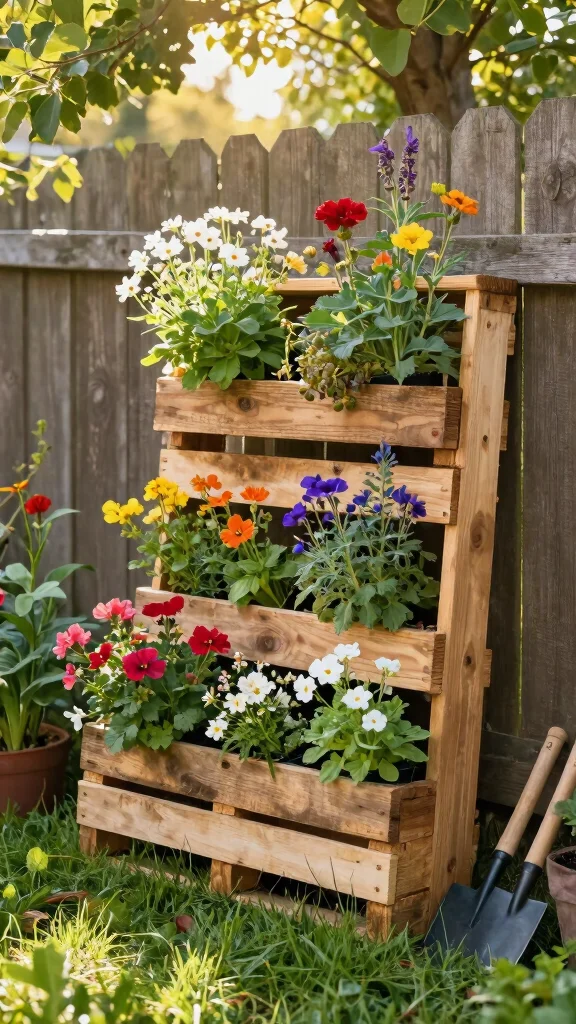 25 Easy DIY Full Sun Planters to Brighten Up Your Backyard Oasis! - 1. Vertical Pallet Planter 1