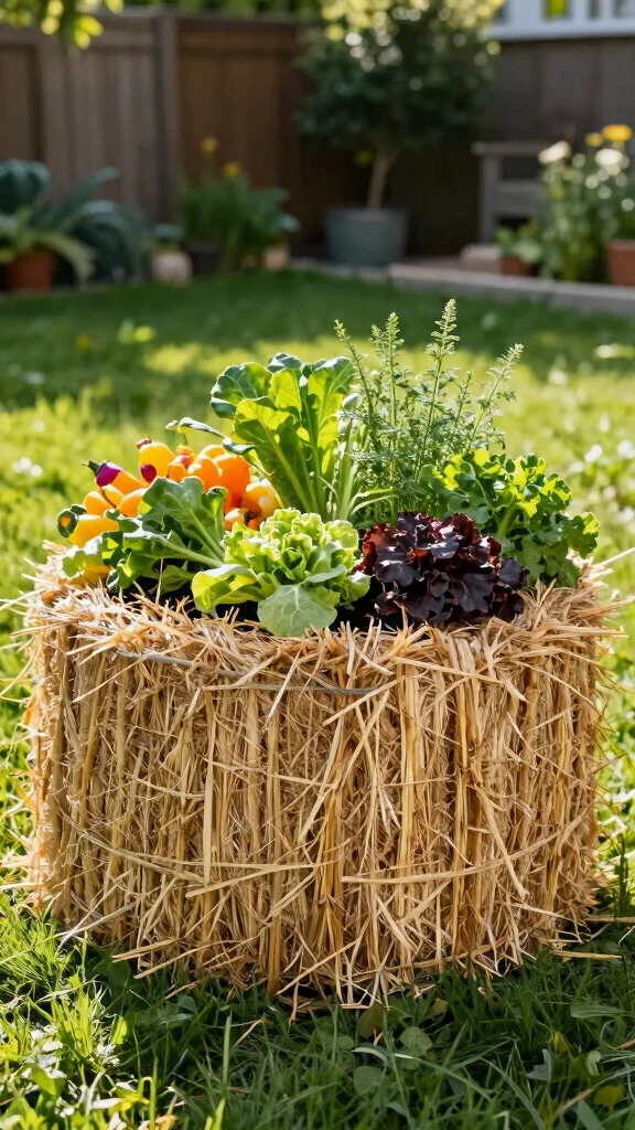 25 Easy DIY Full Sun Planters to Brighten Up Your Backyard Oasis! - 11. Straw Bales Planter 1