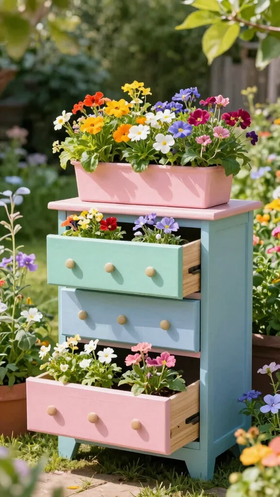 25 Easy DIY Full Sun Planters to Brighten Up Your Backyard Oasis! - 12. Upcycled Furniture Planter 1