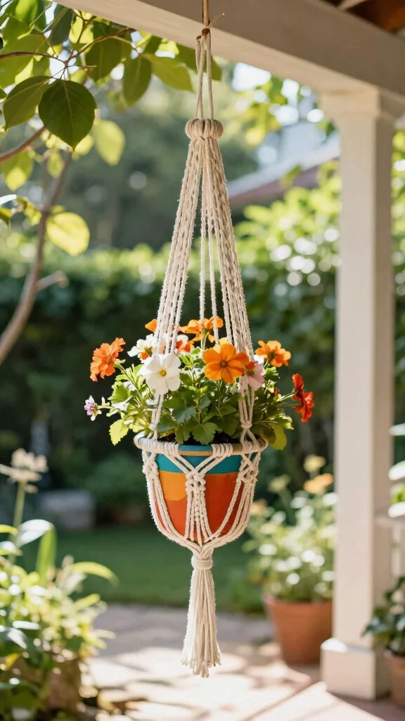 25 Easy DIY Full Sun Planters to Brighten Up Your Backyard Oasis! - 14. Macramé Plant Hanger 1