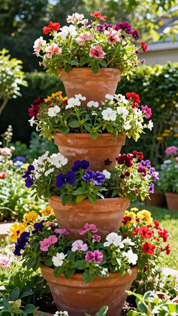25 Easy DIY Full Sun Planters to Brighten Up Your Backyard Oasis! - 18. Terracotta Pot Tower 1