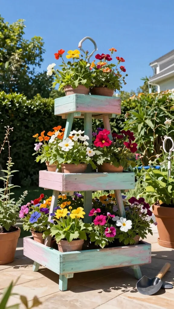 25 Easy DIY Full Sun Planters to Brighten Up Your Backyard Oasis! - 2. Tiered Plant Stand 1