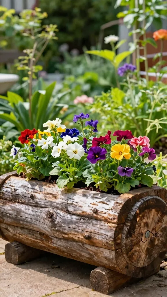 25 Easy DIY Full Sun Planters to Brighten Up Your Backyard Oasis! - 21. Log Planter 1