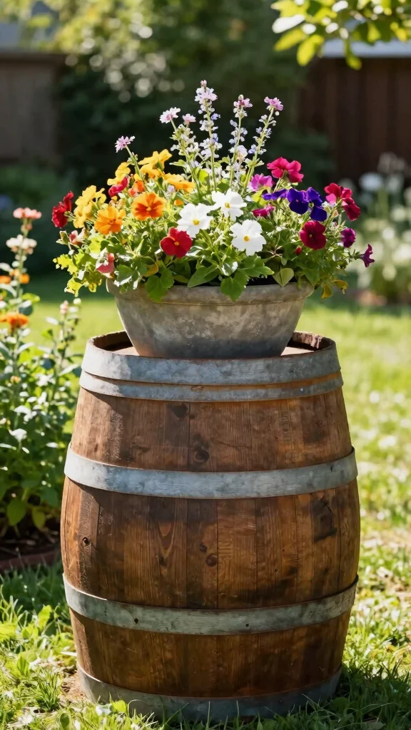 25 Easy DIY Full Sun Planters to Brighten Up Your Backyard Oasis! - 25. Wine Barrel Planter 1