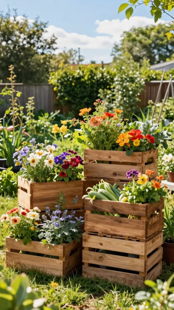 25 Easy DIY Full Sun Planters to Brighten Up Your Backyard Oasis! - 6. Wooden Crate Planter 1